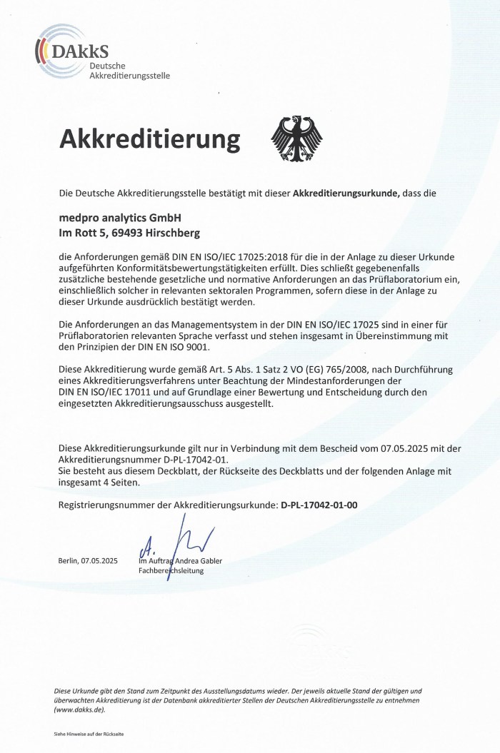 Akkreditierungsurkunde D-PL-17042-01-00 - medpro analytics